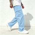 thumbnail image 4 of Resicozy Cargo Pants for Men Stretch Sweatpants Elastic Drawstring Casual Workout Joggers Hiking Tactical Pants with Pockets Light Blue 2XL, 4 of 8