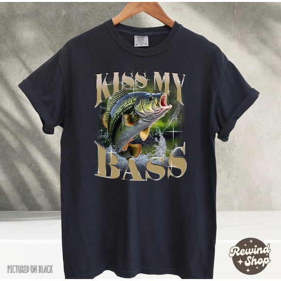 NODB Kiss My Bass Fish Tshirt, Vintage 90S Style Shirt, Retro Bass Shirt, Fisher Shirt, Fishing Men Gift, Funny Retro Shirt, BLACK Unisex S-5XL Hot Trending Shirt, Vintage Birthday Gift