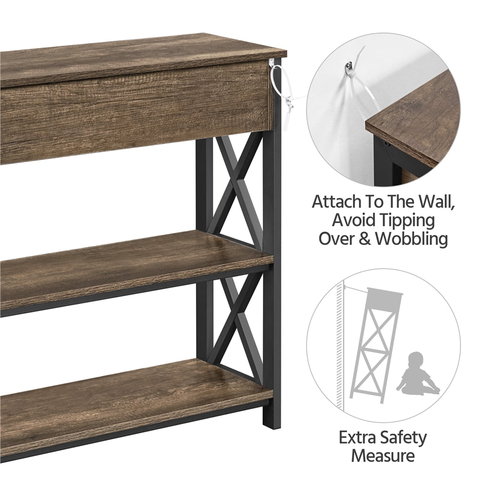 Renwick Wooden Console Table with 1 Drawer and 2 Shelves for Entryway Livingroom, Taupe Wood