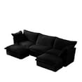thumbnail image 3 of Gewnee Deep Seat Modern 3 Seater Sectional Sofa Couch With 2 Ottomans,U Shape Black Corduroy Fabric Comfy Couch for Living Room, 3 of 24