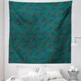 thumbnail image 1 of Teal Tapestry, Whimsical Modern Style Berry Christmas Pattern Hand Drawn Rustic Traditional, Fabric Wall Hanging Decor for Bedroom Living Room Dorm, 5 Sizes, Teal Ruby Vermilion, by Ambesonne, 1 of 1