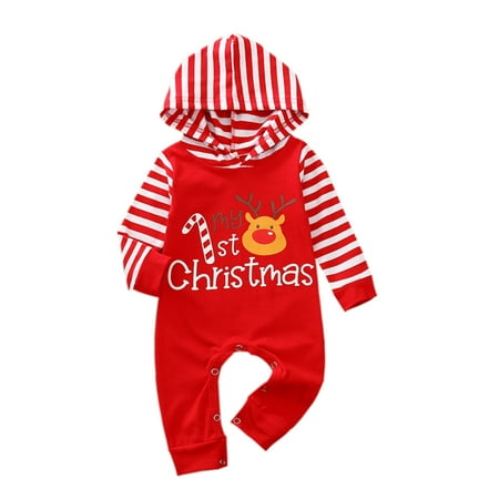 

Springcmy Baby Girls Outfits My First Christmas Romper Stripe Xmas Pajamas