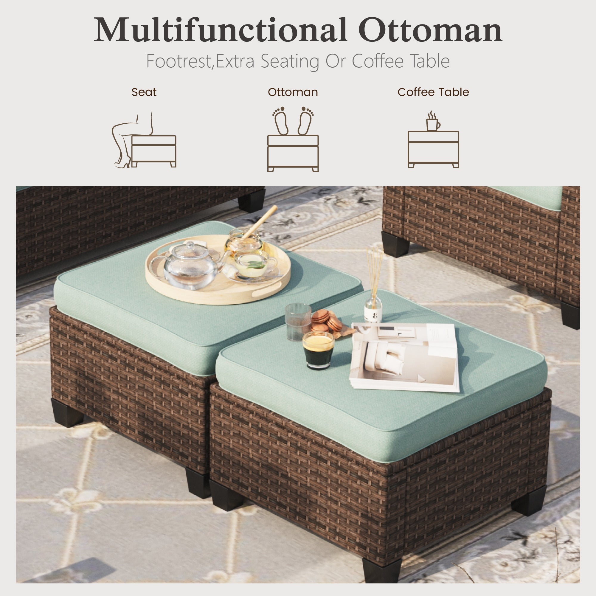 Sophia & William 9 Pieces Patio Furniture Set with Swivel Chairs and 56” Fire Pit Table, Blue