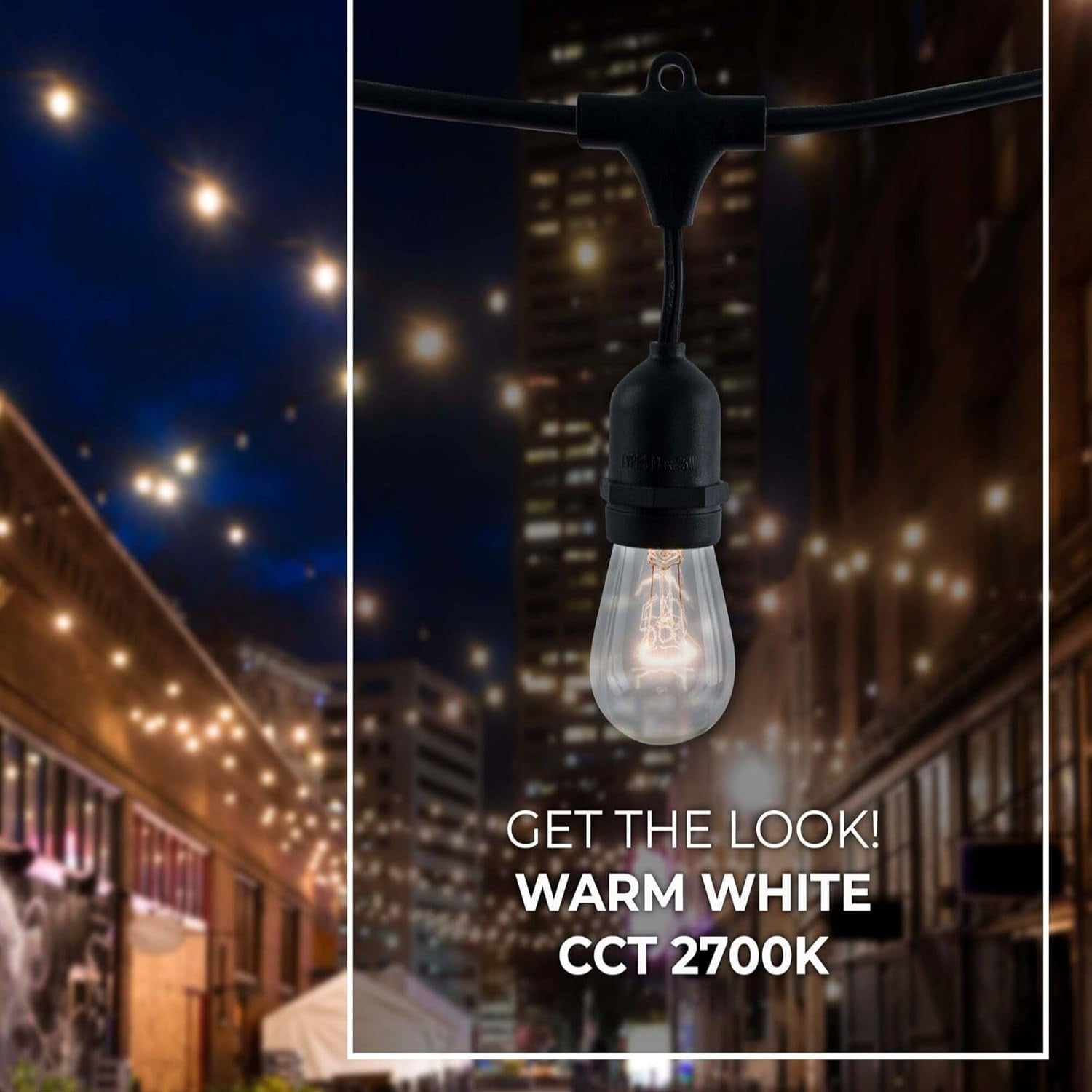 Diodesy- Pack of 4 STRING15L/48FT/36IN/E26/BLACK/INC/S14 48Ft Pendant Hanging String Light with S14 Clear Incandescent Bulb, 15 Socket 36 Inch Spacing Medium Base, 11W, 2700K Warm White, 60 Lumens