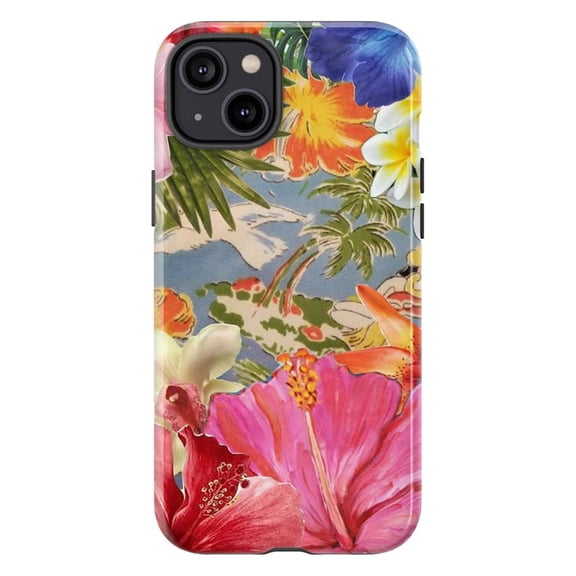 Tropical Hibiscus Phone Case, Pink Floral Island Palm Tree Paradise Summer Cover for iPhone 17 16 15 14 13 12 11 Plus Pro Max Mini