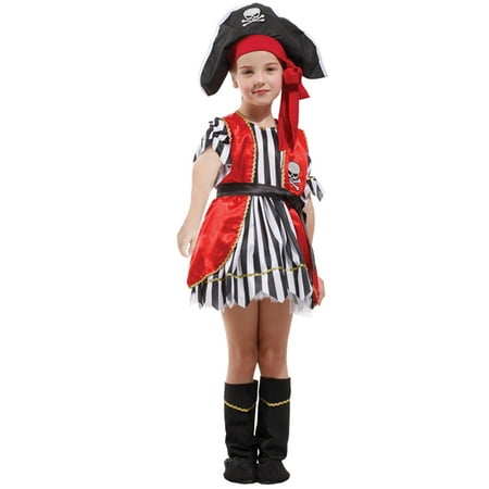 Girls' Red Pirate Costume Set with Dress and Hat, M