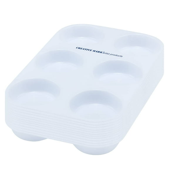 Creative Mark 6‑Well Plastic Muffin Tray for Art Paint, Pack of 12, Reusable 60ml Oversized Paint Wells for Acrylic Watercolor & Gouache, Durable, Easy-Clean Palette Tray for Artists & Craft Supplies