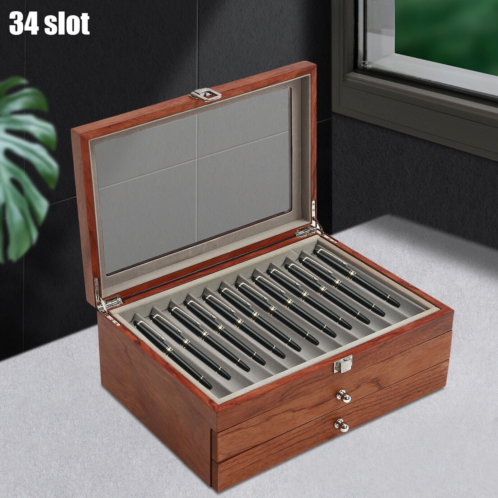 34 Slots Vintage Fountain Pen Case Display Box Holder Storage Organizer Vintage Rosewood Pen Display Box