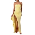 thumbnail image 2 of Women'S Strapless Tube Dress Backless Ruched Split Bodycon Cocktail Maxi Dresses Light Yellow L, 2 of 10