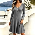 thumbnail image 5 of LEKWK Midi Dresses for Women Ribbed Knit V Neck A-Line Dresses Flowy Elegant Business Casual Office Work Fall Outfits Gray S, 5 of 8