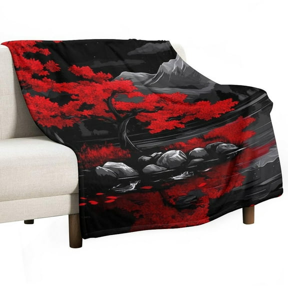 Japanese Landscape Cherry Blossom Trees Building Super Soft Blanket Christmas Throw Blanket Flannel Microfiber Blankets for Couch Bed Sofa Fluffy and Warm 30"x40"