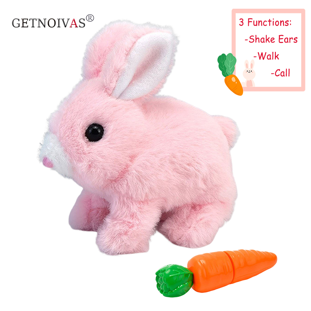 GETNOIVAS Electric Easter Plush Bunny Toys with Carrot, Bunnies Can Walk and Talk, Hopping Bunny