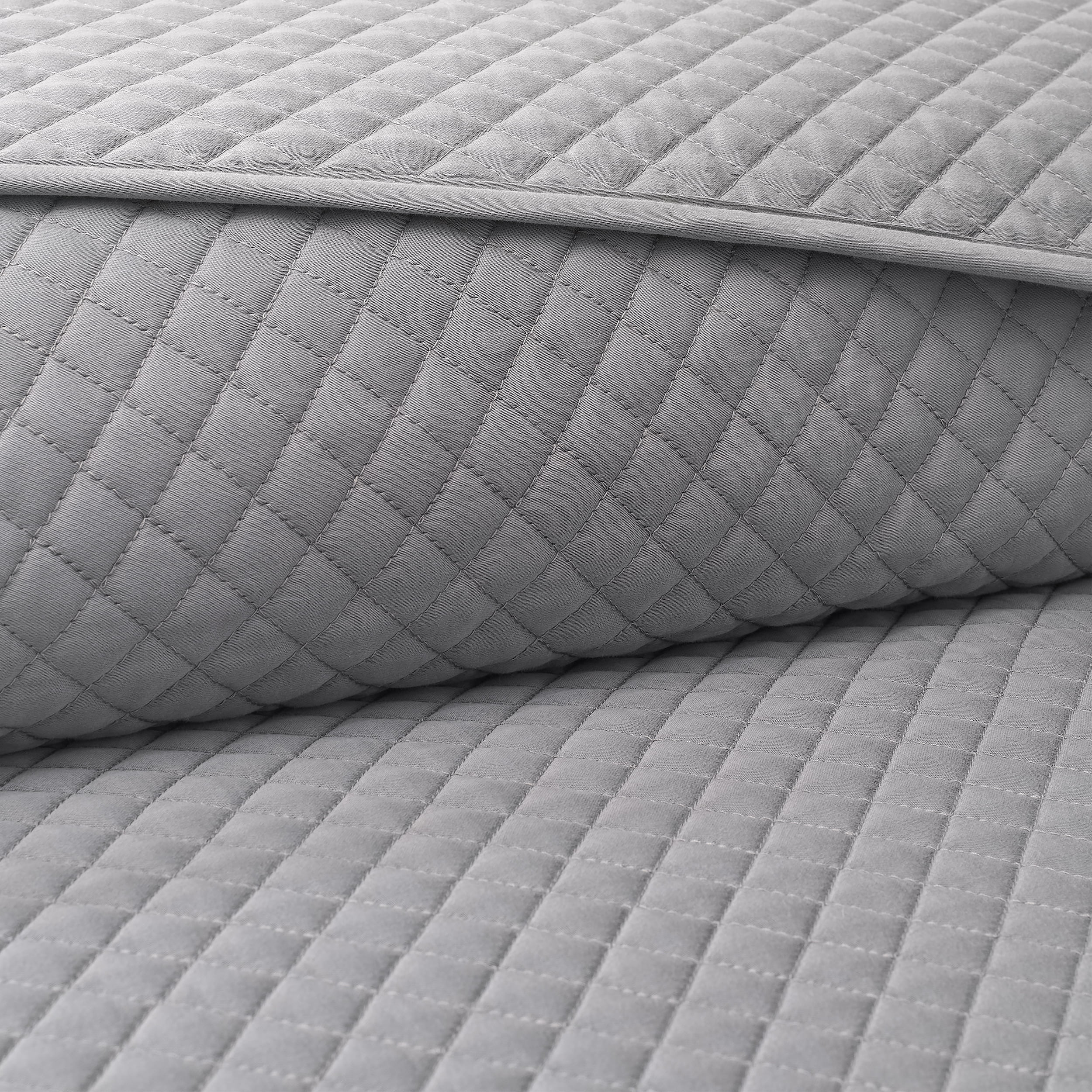 Wamsutta 1846 Cotton Tencel 3-Piece Gray Flannel Diamond Stitch Quilt Set, King