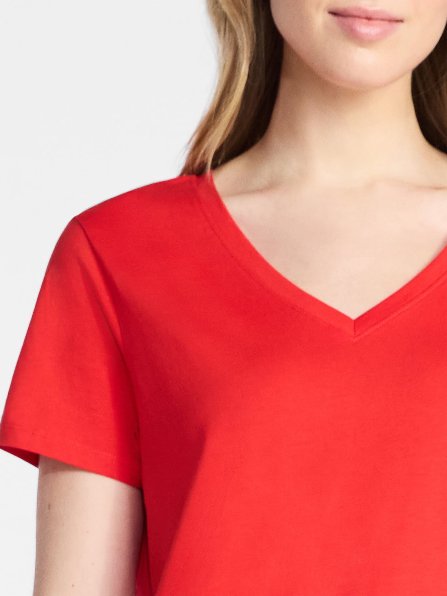 Time and Tru Women's Cotton V-Neck Tee with Short Sleeves, Sizes XS-4X