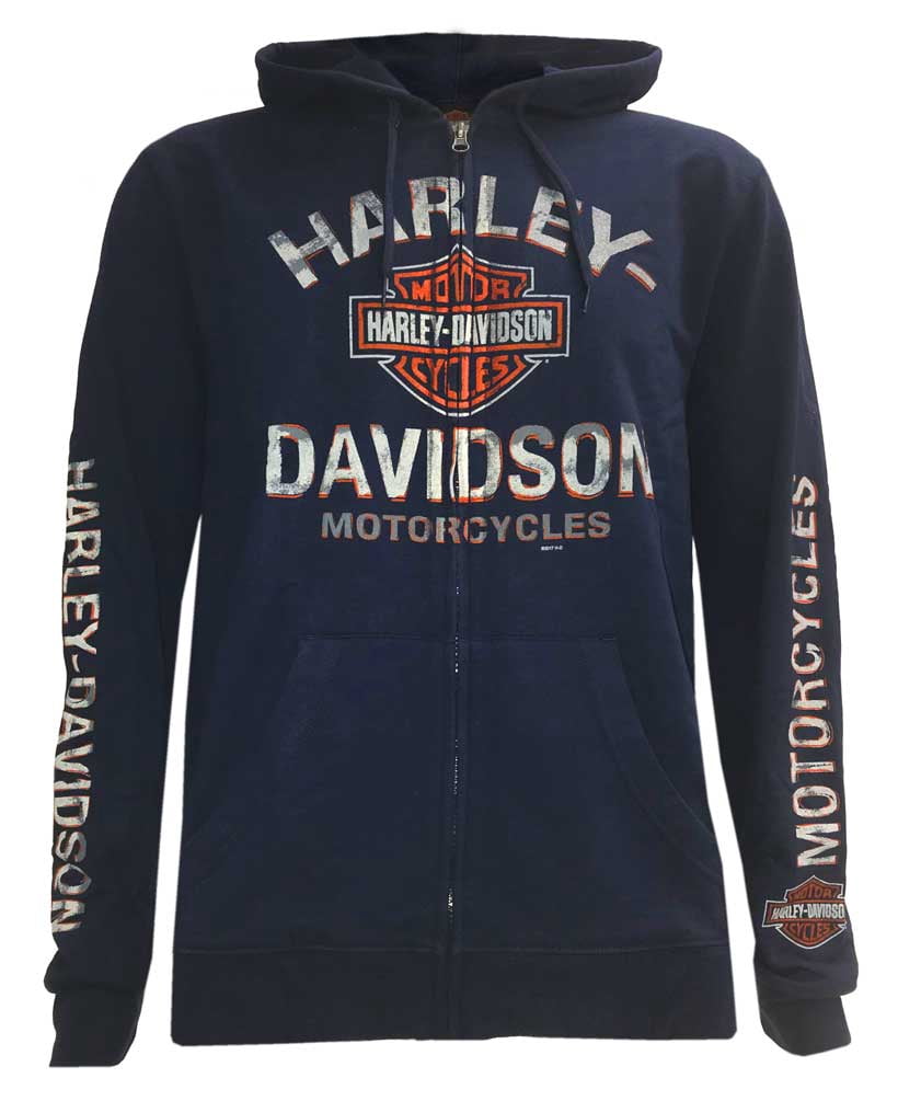 Harley-Davidson - Harley-Davidson Men's Flaming Asphalt Full-Zip Fleece Hoodie, Navy 5AB1-HF0R 