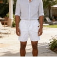 thumbnail image 4 of Mens Casual Linen Shorts Elastic Waist Drawstring Loose Fit Summer Beach Vacation Shorts with Pockets, 4 of 6