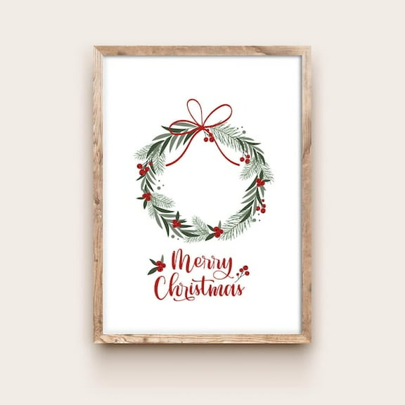 Christmas Wreath - Christmas Decorative Poster, Holly Wreath, Merry Christmas, Christmas Poster Under Frame, Greeting Card- Wall Art Print, 8x12 UNFRAMED