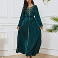 thumbnail image 5 of Lovskoo 2024 Women's Floral Muslim Kaftan Maxi Dresses Print Long Sleeve Crew Neck Dress Party Robe Green-L, 5 of 9