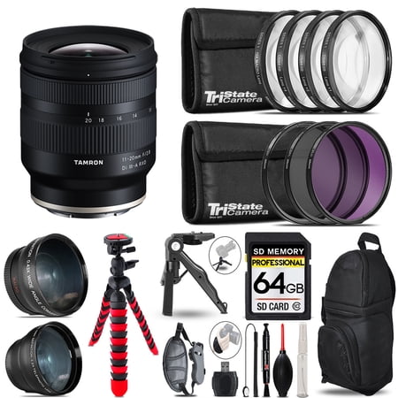 Tamron 11-20mm f/2.8 Di III-A RXD Lens for Sony E - 3 Lens Kit + Tripod + Backpack - 64GB Accessory Bundle