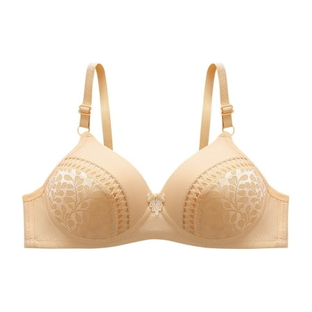 Tumotour Full Coverage Bra For Women Embroidered Glossy Soild Wire Free Underwear One-Piece Bra Everyday Small Cup Underwear