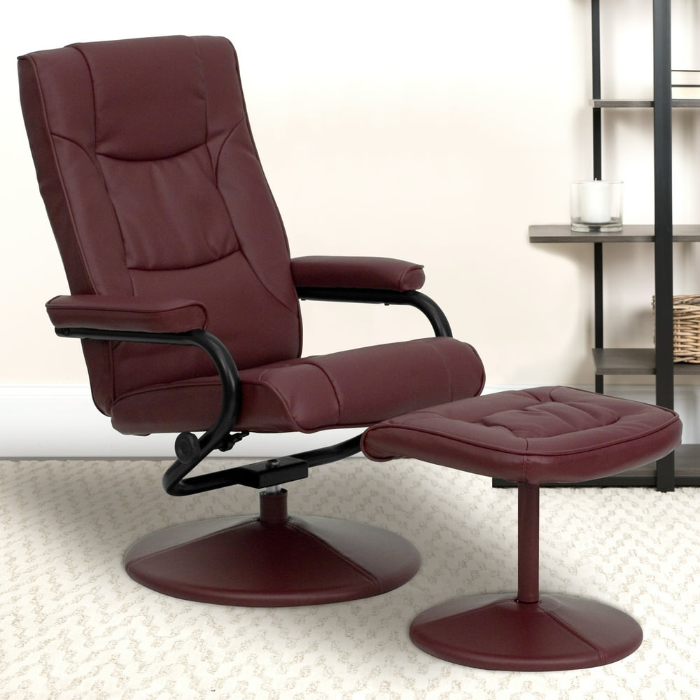 Flash Furniture Contemporary Burgundy Leather Recliner and Ottoman with