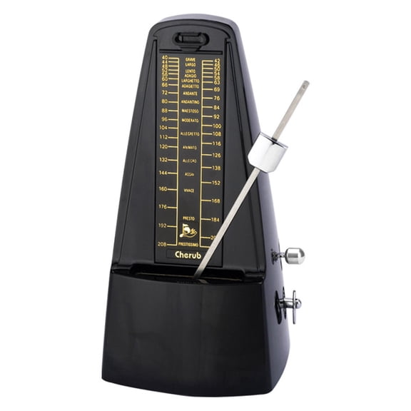 metronome - Classic Mechanical Wind-Up Design with Bell for Piano, Guitar, Violin & All Instruments (Black)