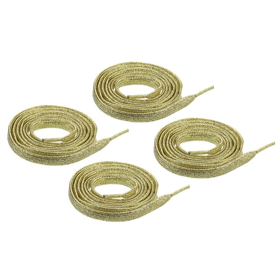 2pair Shiny Flat Shoe Laces, 51" Sparkle Metallic Shoelaces Sequin Shoe Strings for Sneakers Boots Skate Running Shoes, Light Gold