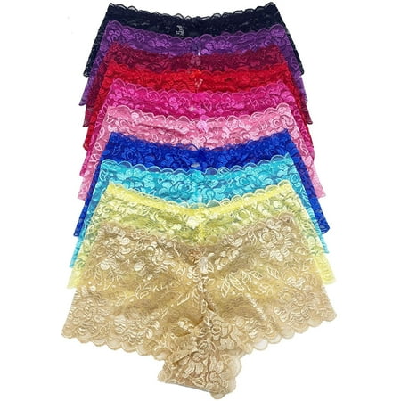 12 pieces of Briefs Boxer Women Sexy Lace Boyshort Panty S-3XL Regular + Plus Size (Small)