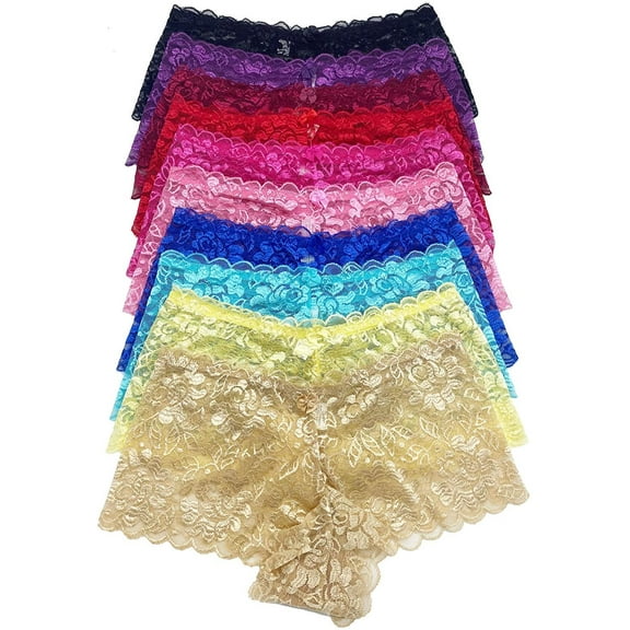 12 pieces of Briefs Boxer Women Sexy Lace Boyshort Panty S-3XL Regular Plus Size (3XL)