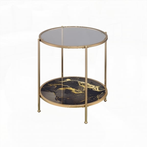 Coffee Table with Black Marble Print and Gold Finished Metal Frame for Living Room, Easy to Clean
