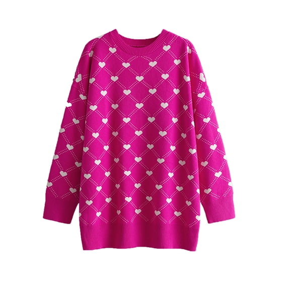 Cameland Sweaters for Women Long Sleeve Crewneck Cute Heart Print Knitted Pullover Sweaters