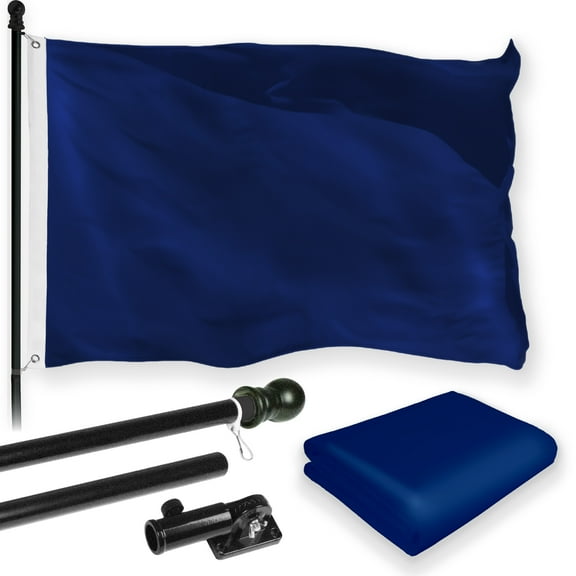 G128 Combo Pack: 6 Feet Tangle Free Spinning Flagpole (Black) Solid Blue Flag 3x5 ft Printed 150D Brass Grommets (Flag Included) Aluminum Flag Pole