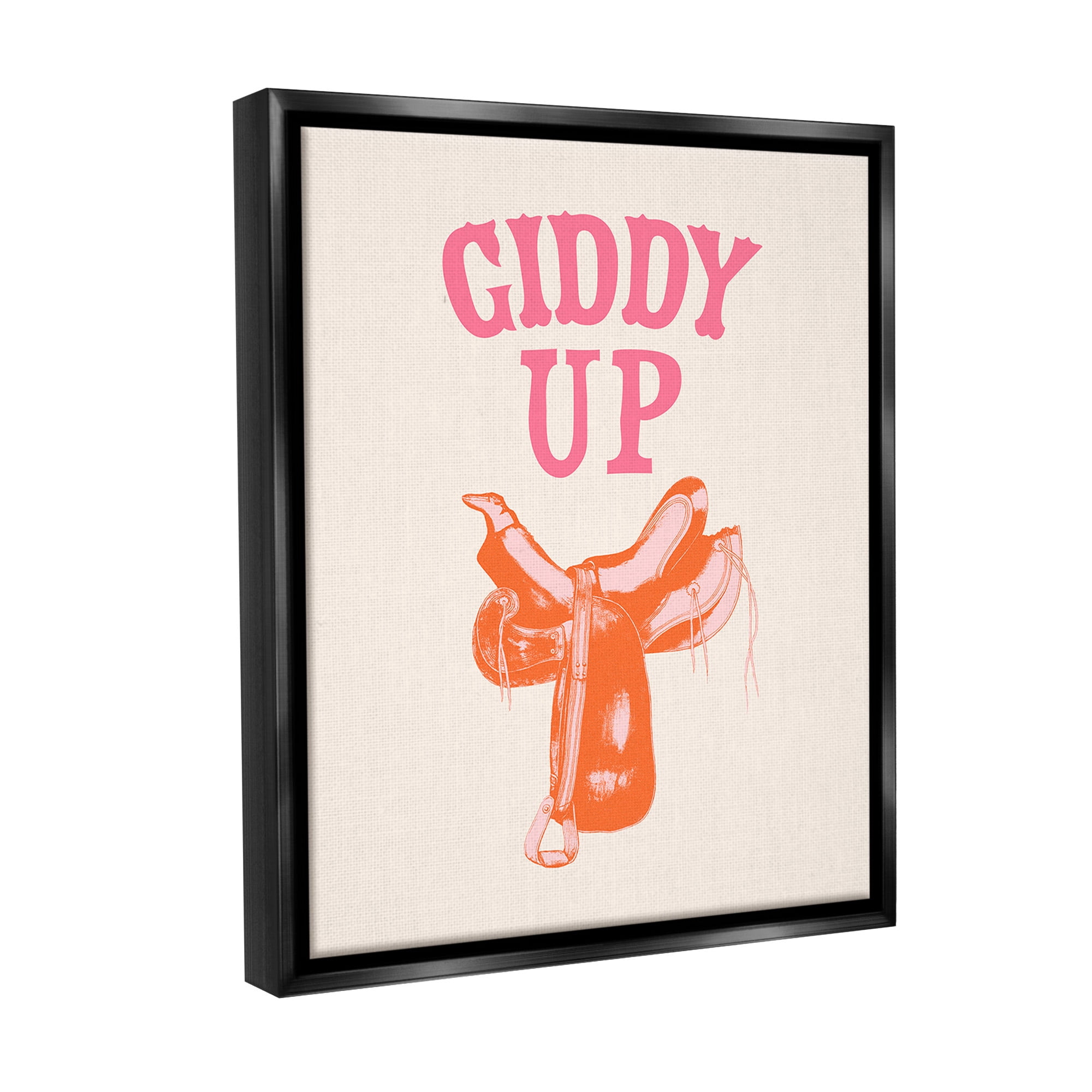 Stupell Industries Giddy Up Phrase Typography Painting Black Floater Framed Canvas Art Print Wall Art, 25 x 31