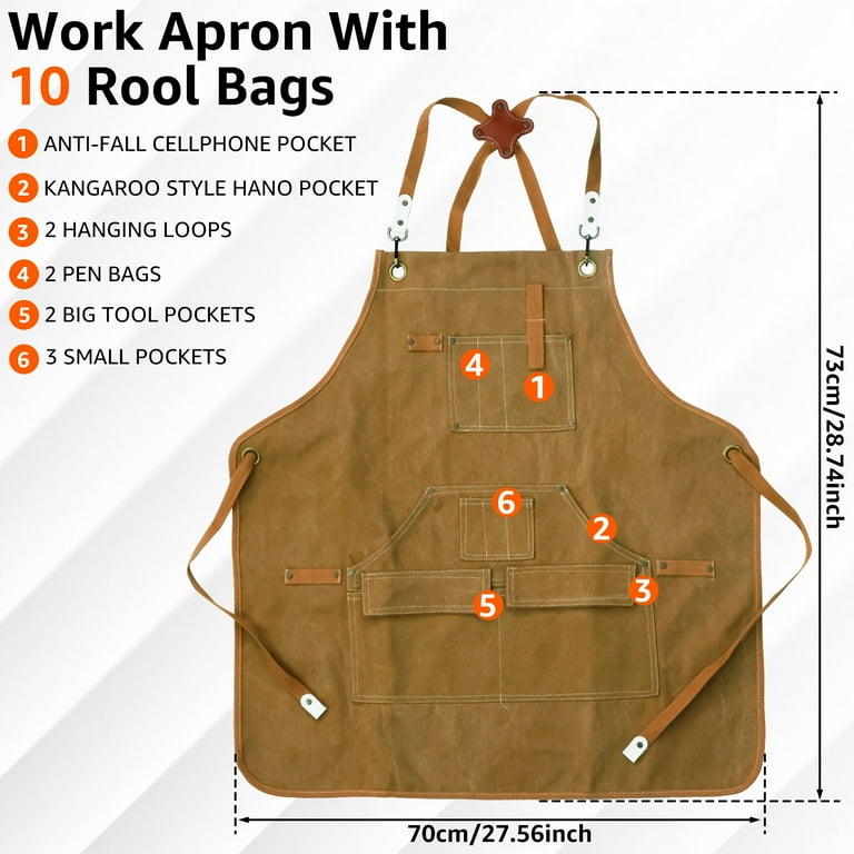 Amazon.com: Yxiang Khaki Handmade Work Apron with 11 Tool