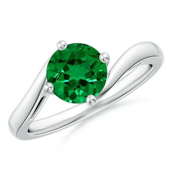 ANGARA Round Lab Grown 1.2 Ct Emerald Solitaire Bypass Engagement Ring for Women in 925 Sterling Silver (Size-7mm) | May Birthstone, Anniversary, Jewelry Gift for Women | Lab-Grown Emerald Ring