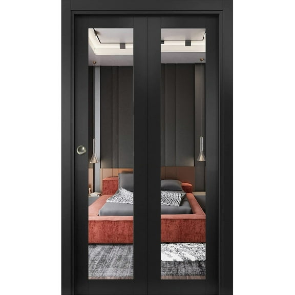 Sliding Closet Bi-fold Doors | Lucia 1299 Matte Black with Mirror
