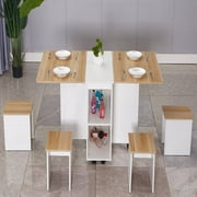 WOODYHOME Dining Table Set For 5,Move Folding Kitchen Table Dining Room Table for Small Spaces Table Modern Home Furniture with 4 Stools