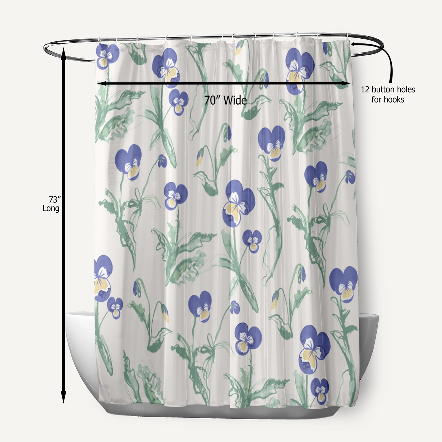 Simply Daisy 70" W x 73" L Bunch of Pansies Polyester Shower Curtain, Purple [1 Ct]