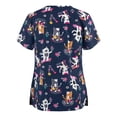 thumbnail image 4 of Pompotops Femmes Mode Manches Courtes V-Cou Tops Travail Uniforme Chemisier Imprimé, 4 of 5