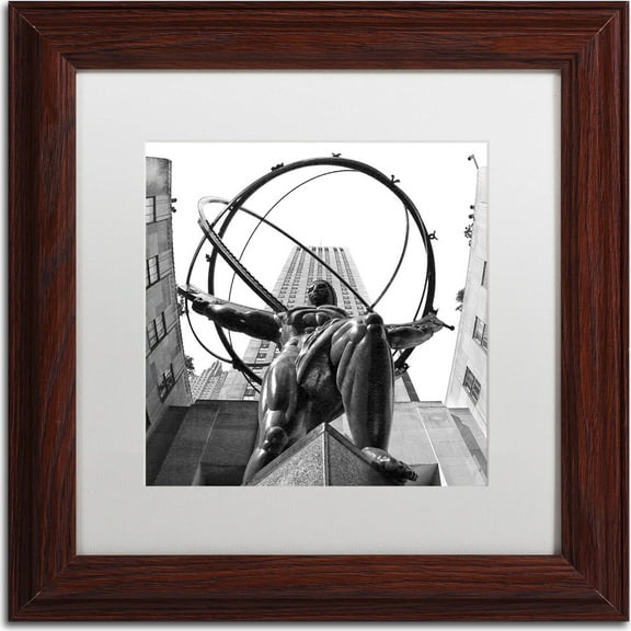 Trademark Fine Art "Atlas Rockefeller Center" Canvas Art by CATeyes, White Matte, Wood Frame