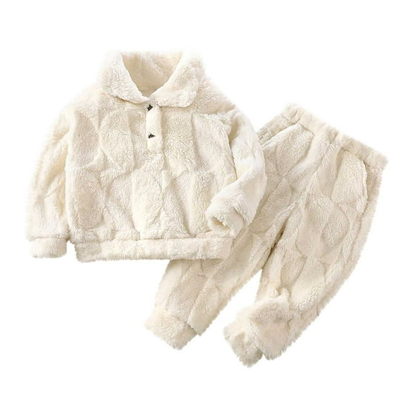 Ruyang Kids Boys Girls Winter Warm Clothing Sets Long Sleeve Lapel Soft Pullover Tops Pants Sets Plain 2 Piece Outfits