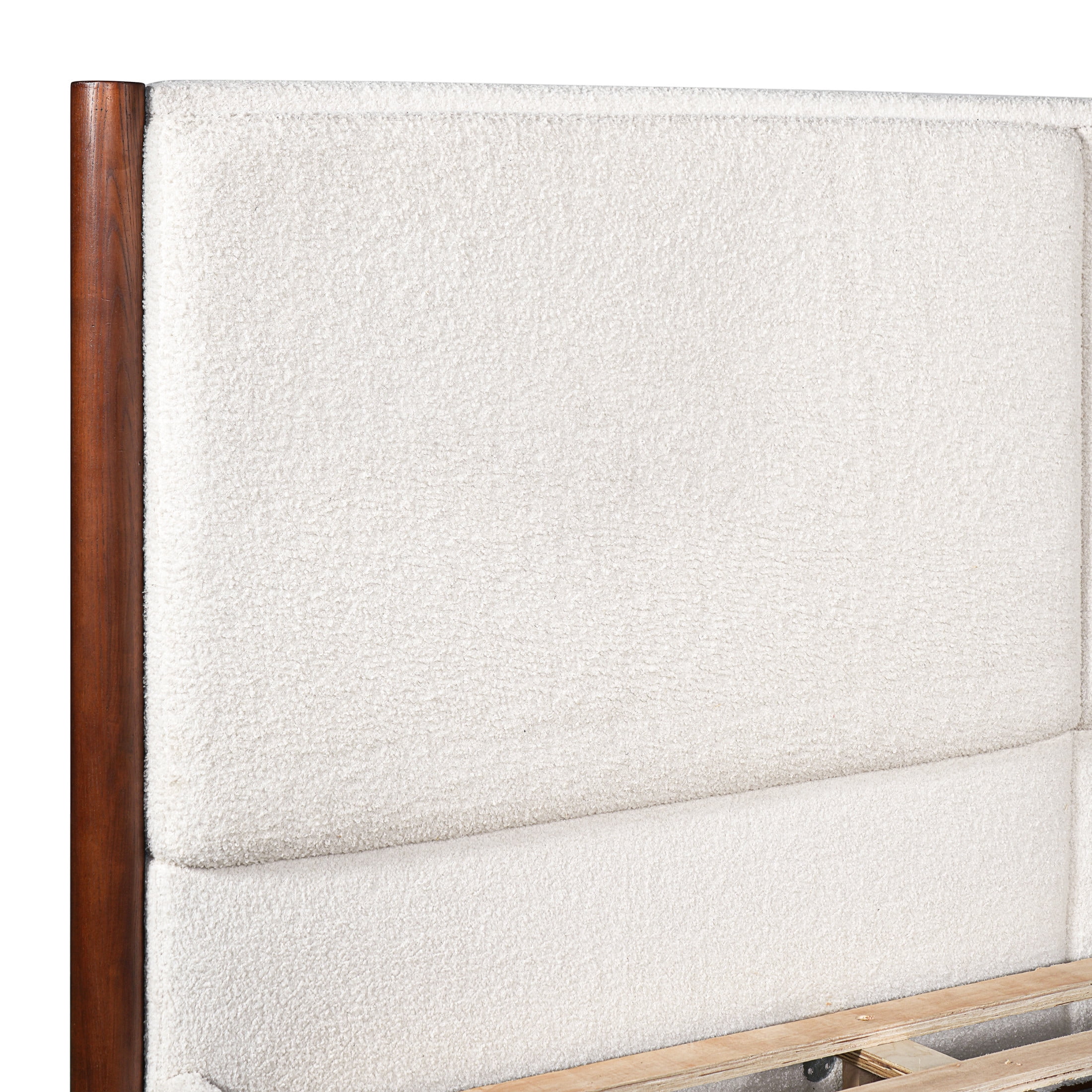 Christopher Knight Home Modern King Upholstered Platform Bed Frame with Headboard, Walnut+White