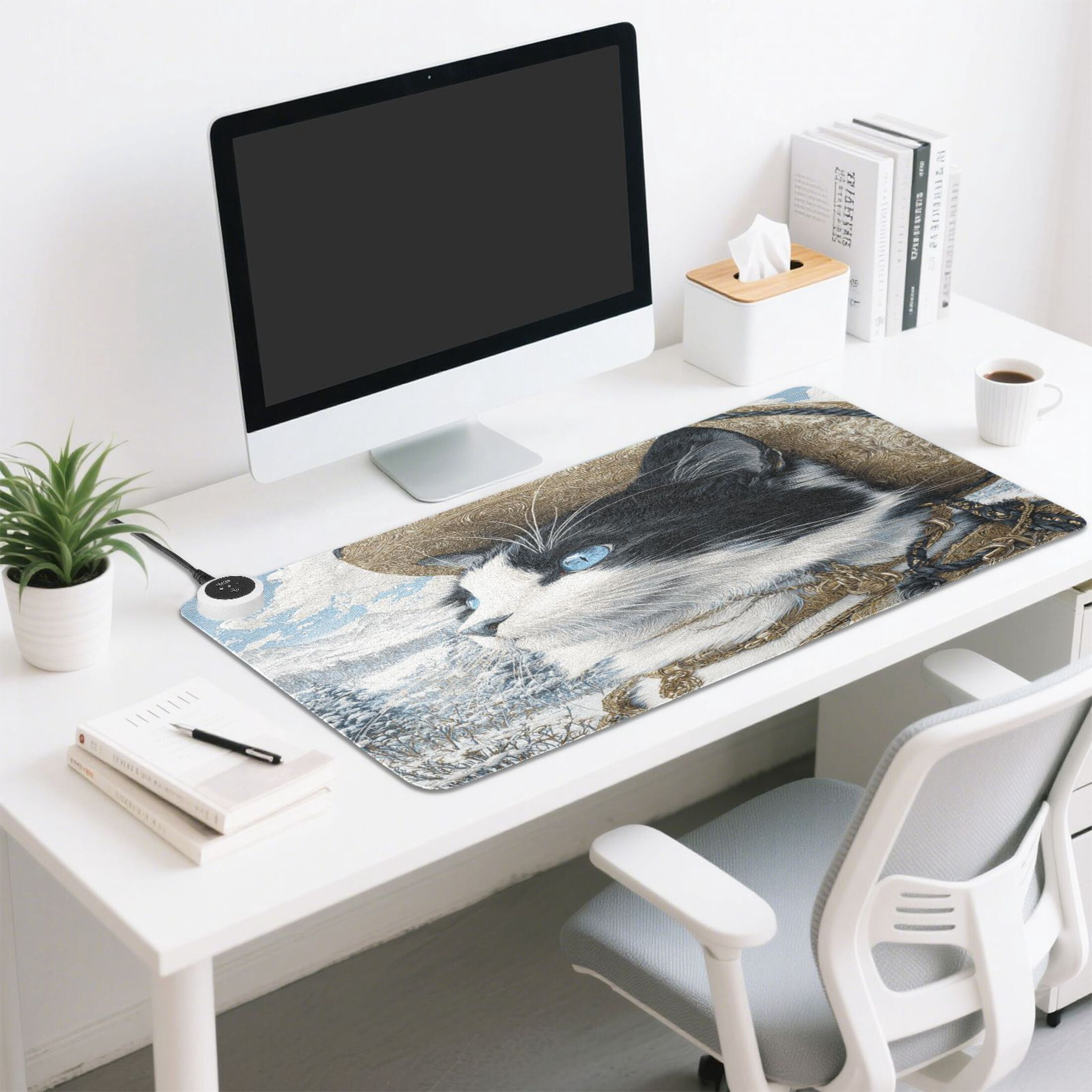 Large Heated Desk Mat Mouse Pad 31.5"x13"PU Leather Graphene Heating Desk Warmer with 3 Temperature Settings 110V US Plug Non-Slip Warm Pad for Home, Office, and Gaming Rich Cat Trader