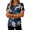 thumbnail image 4 of Erwazi Women's Short Sleeve Printed Blouse Zip V Neck Trendy Relax Fit Pullover Summer Casual Tops, 4 of 6