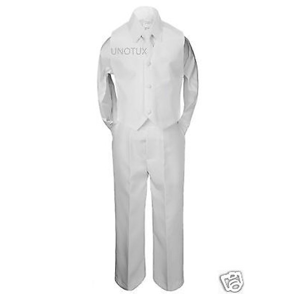 4pc Boy Formal 1st Communion Christening Uniform Baptism Suit Vest White sz S-20
