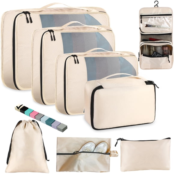 Toncoke Set de 8 cubos organizadores de viaje color beige