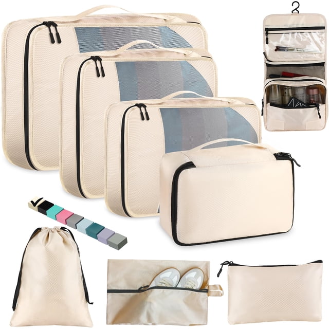 Toncoke Set de 8 cubos organizadores de viaje color beige