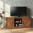 thumbnail image 2 of Pouseayar Wood Modern Farmhouse Barn Door TV Stand up to 65'',Brown, 2 of 8