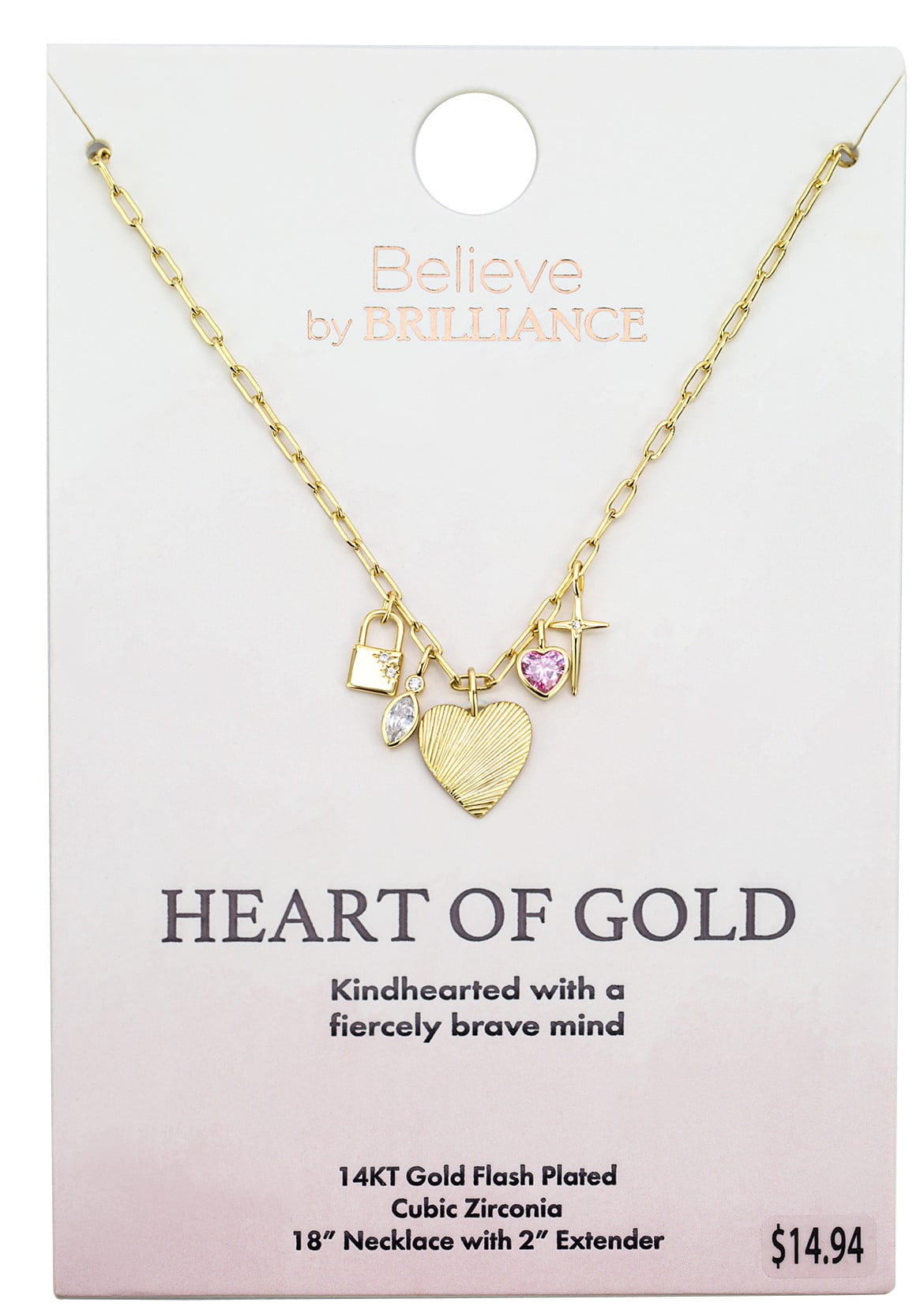 Believe by Brilliance Women's Cubic Zirconia Charm Necklace in 14KT Gold Flash Plated Brass
