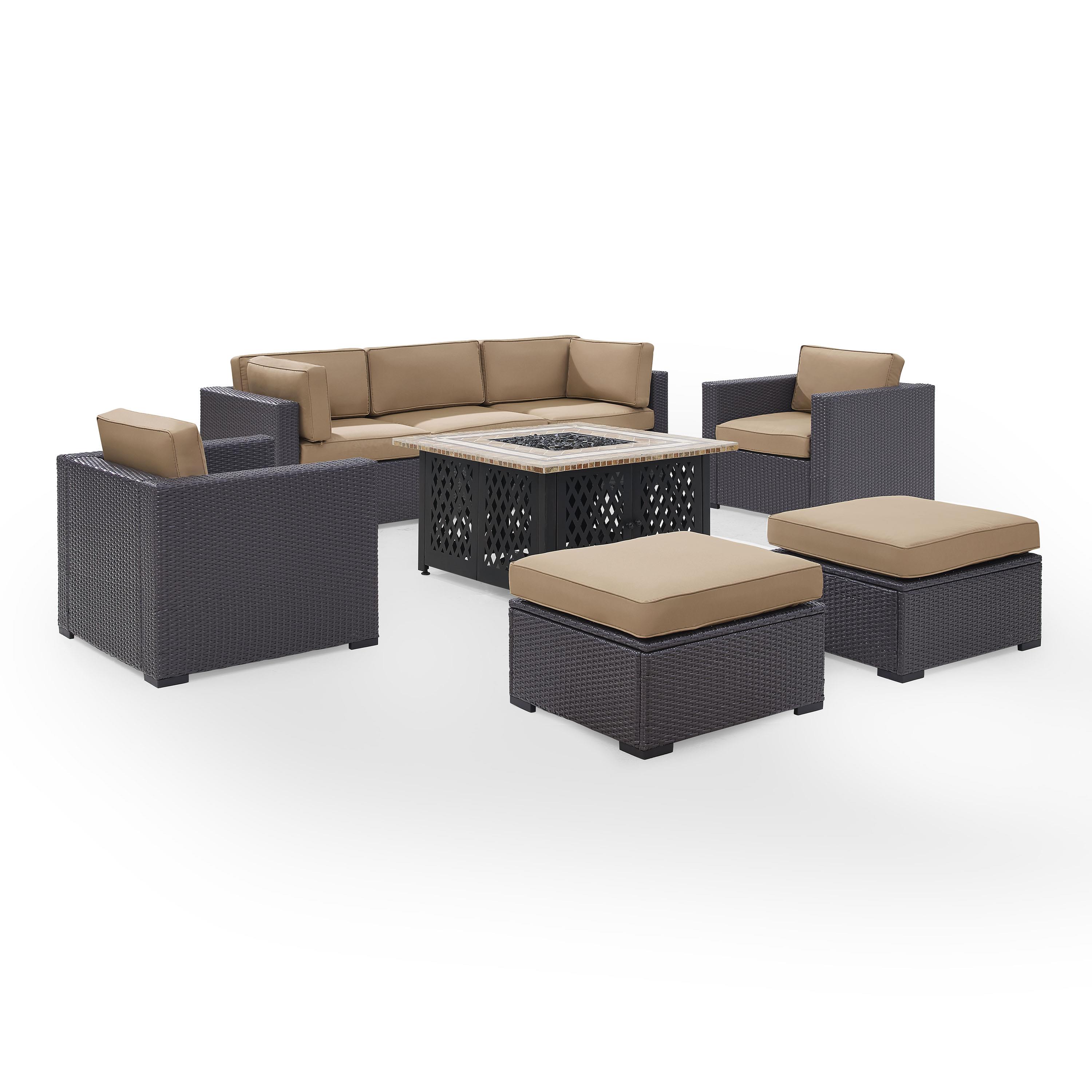 Crosley Furniture Biscayne 7 Piece Metal Patio Fire Pit Sofa Set in Brown/Mocha - image 2 of 4